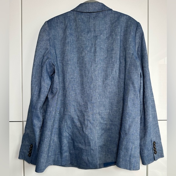 Ann Taylor Linen Chambray Blazer Size 12 Blue Jacket Office Career Internship - Picture 7 of 7